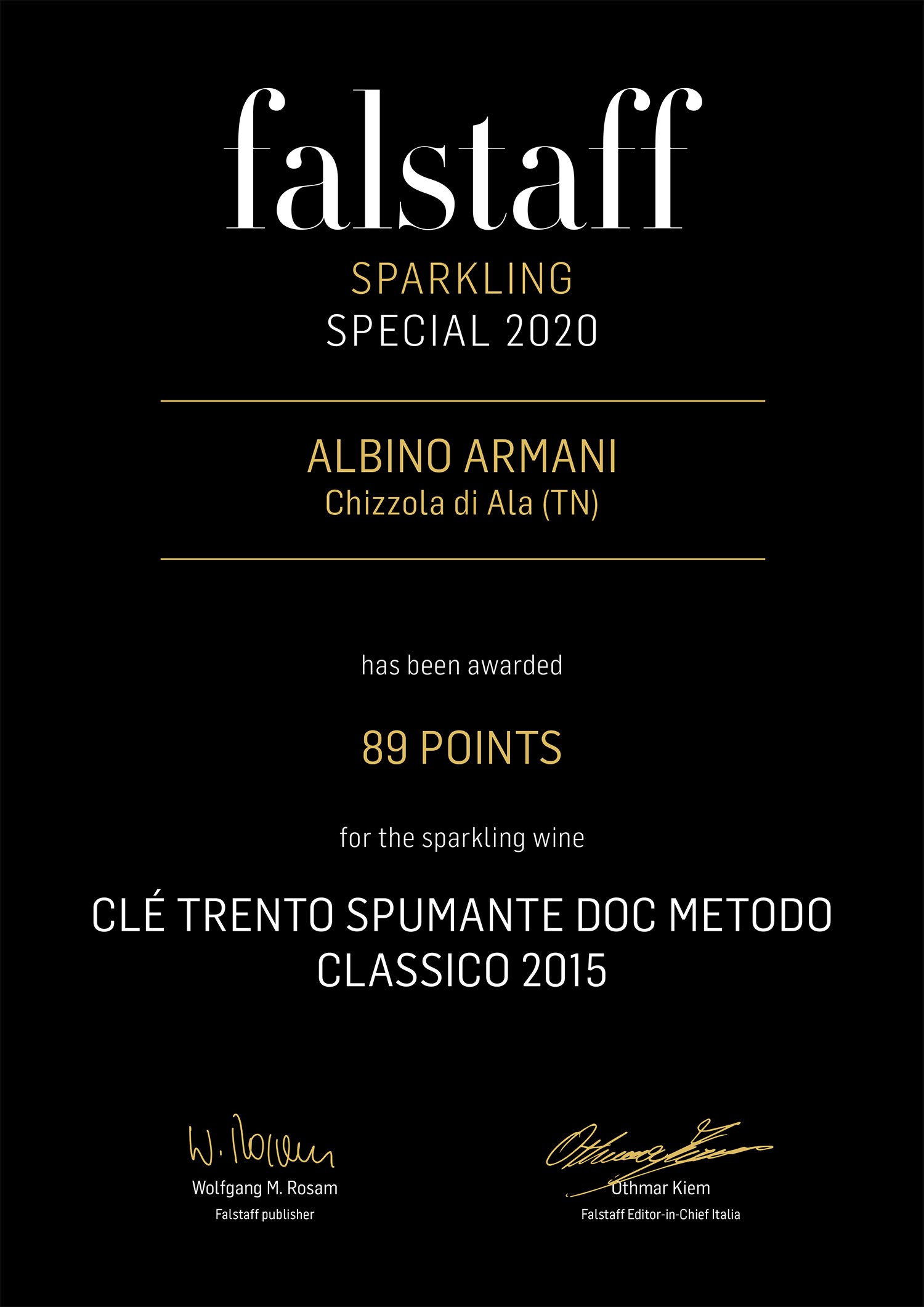 falstaff premio Albino Armani 2020
