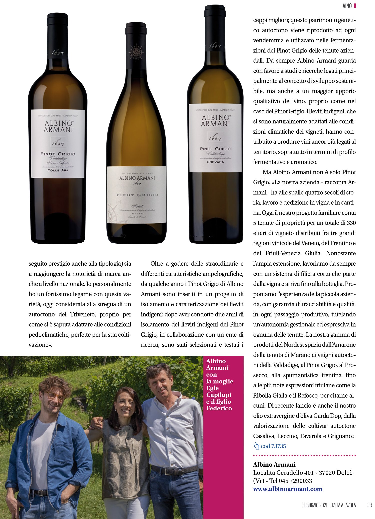 Pinot Grigio Italia a Tavola Febbraio 2021 Albino Armani pag 2