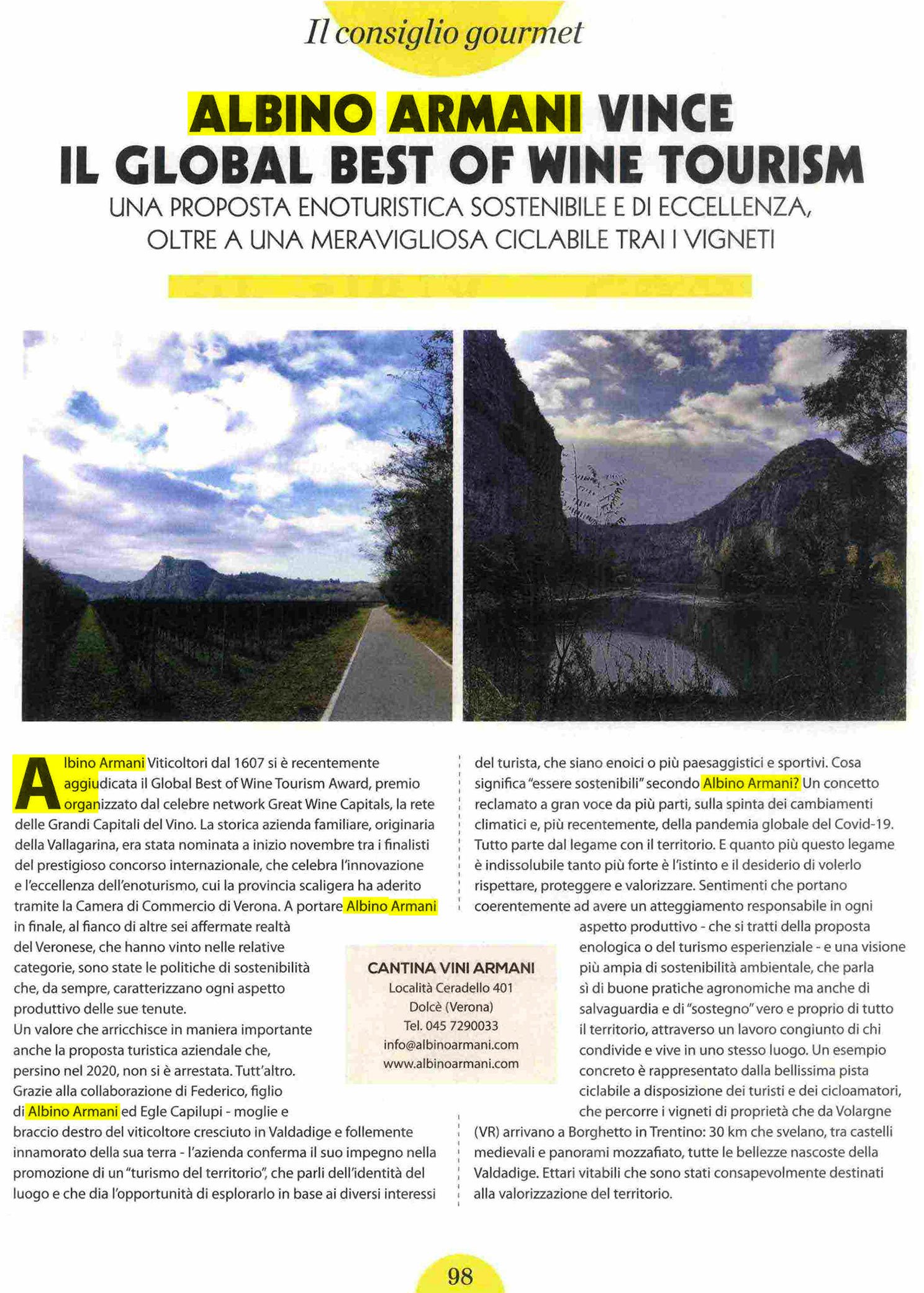 Albino Armani Viaggiare in bicicletta best of wine tourism