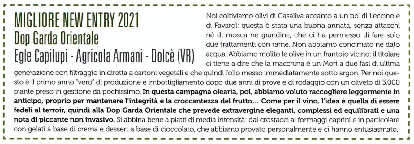 Olio Garda DOP Gambero Rosso Miglior new entry Egle Capilupi