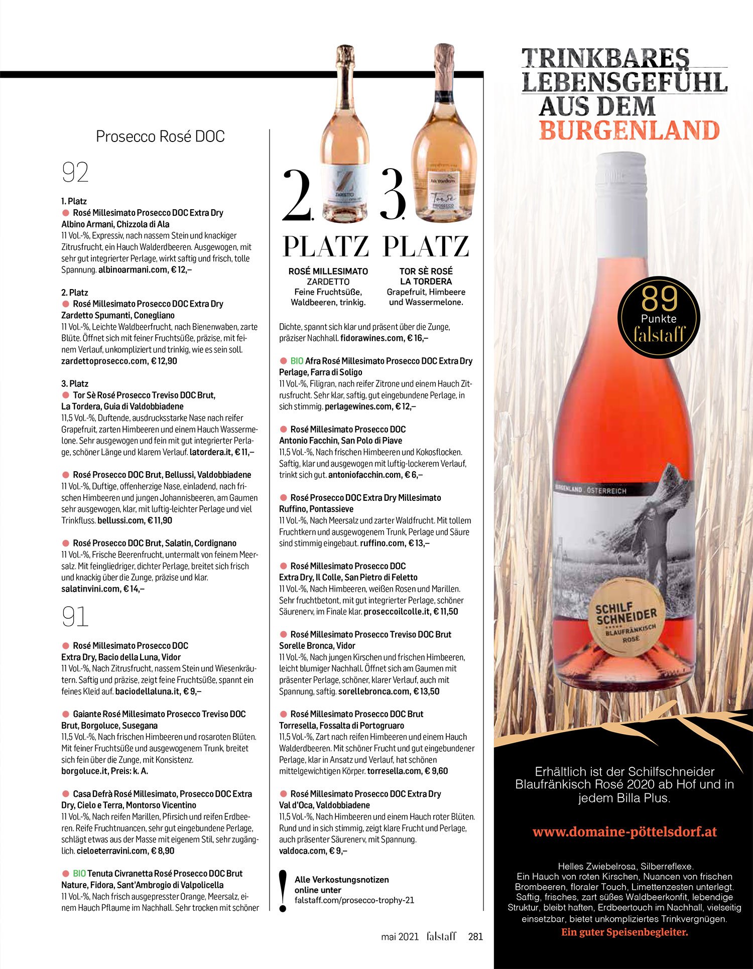 Falstaff Trophy Prosecco Albino Armani testo