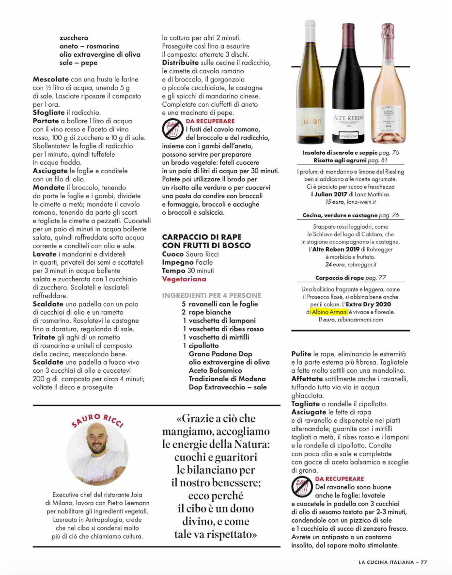 La cucina italiana - prosecco rose albino armani