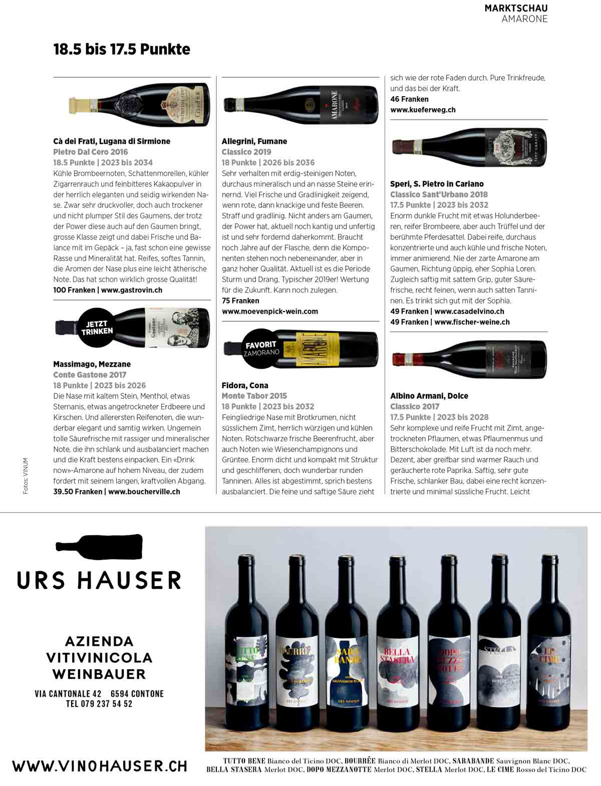 Rivista VINUM recensione Amarone Albino Armani